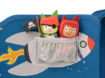 Tonies shown in the pocket of a Carrying Case Max for Tonies - Blast Off