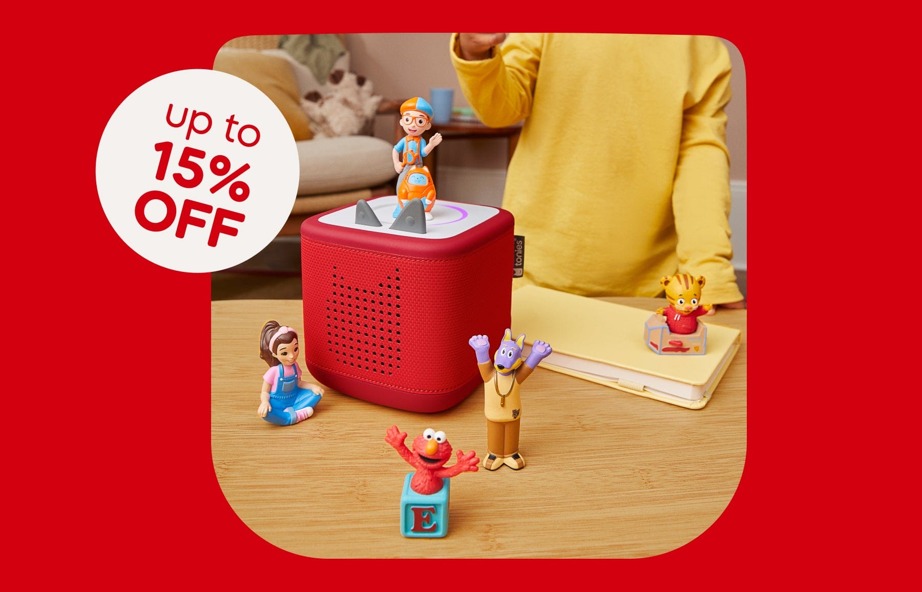 Collection of Tonies and a red Toniebox 2. Save up to 15% with bundling