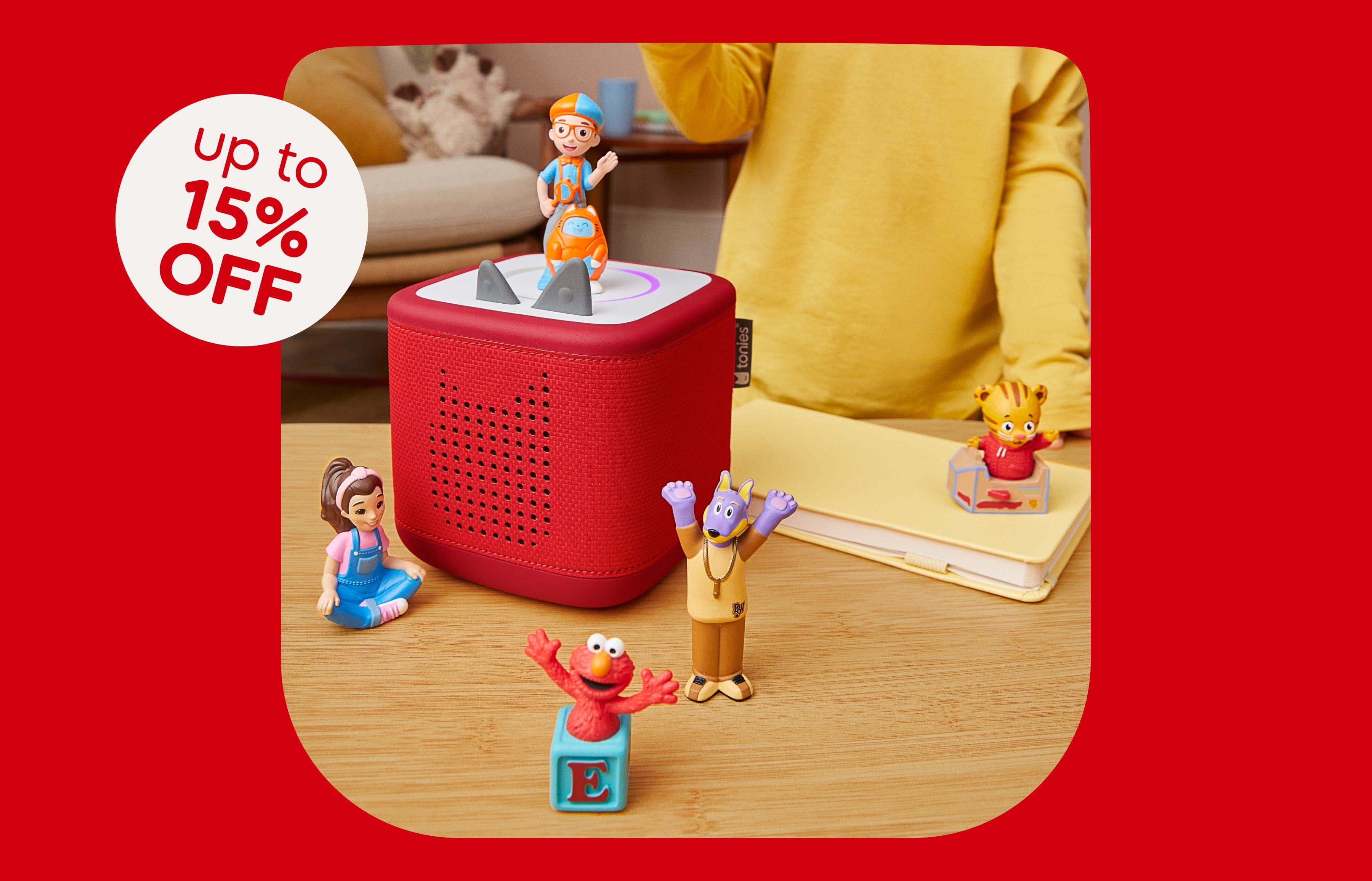 Collection of Tonies and a red Toniebox 2. Save up to 15% with bundling