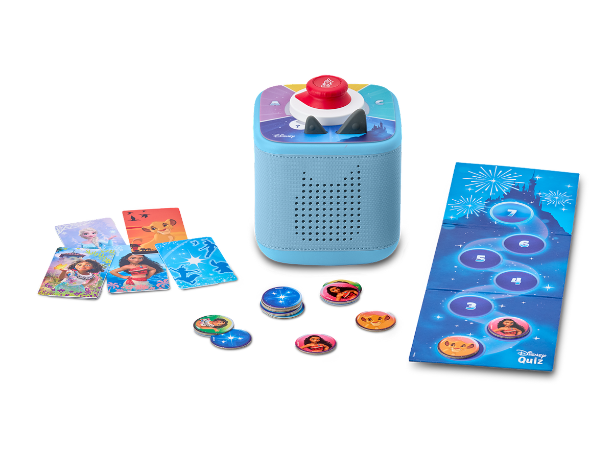 Disney game bundle with blue Toniebox 2, tonieplay controller and disney tonieplay game