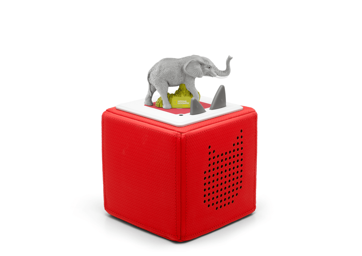 Full view of a National Geographic Kids: Elephants Tonie on a red Toniebox