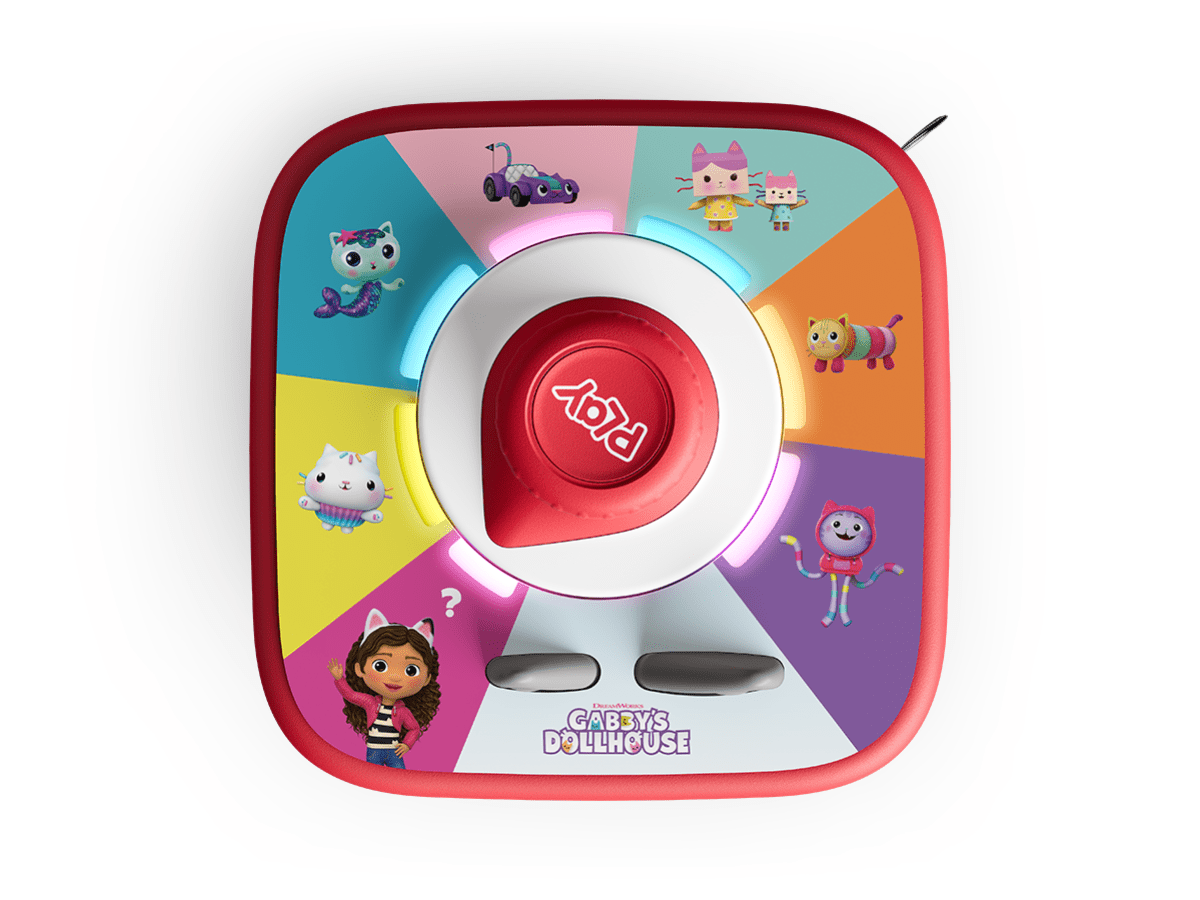 Gabby’s Dollhouse ToniePlay Game on a red toniebox 2 audioplayer for kids with a tonieplay controller