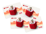 Image of multiple Gift Cards showing all monetary values available for purchase