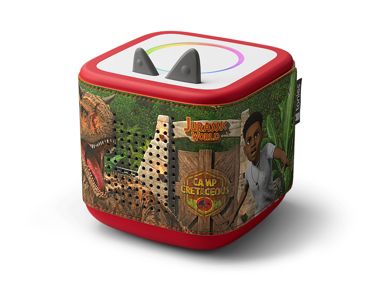 Jurassic Park Sleeve on a red Toniebox 2