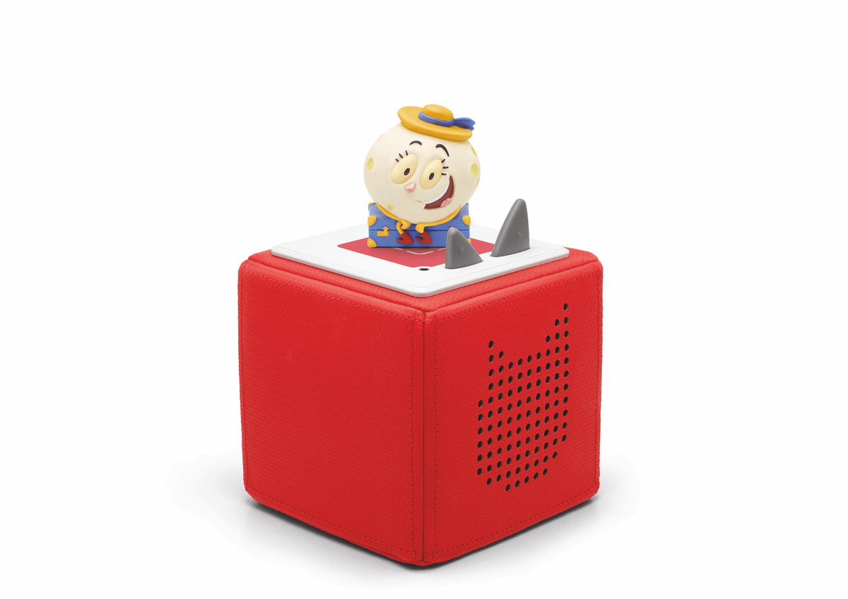 Full view of a Let's Go Luna Tonie on a red Toniebox