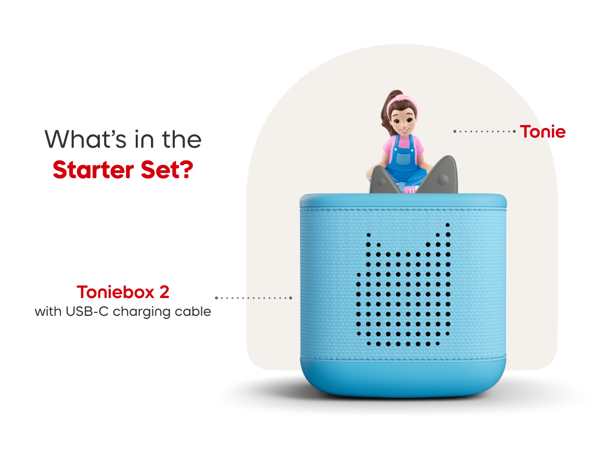 sky blue Toniebox 2 Starter Set with Ms. Rachel Tonie included components