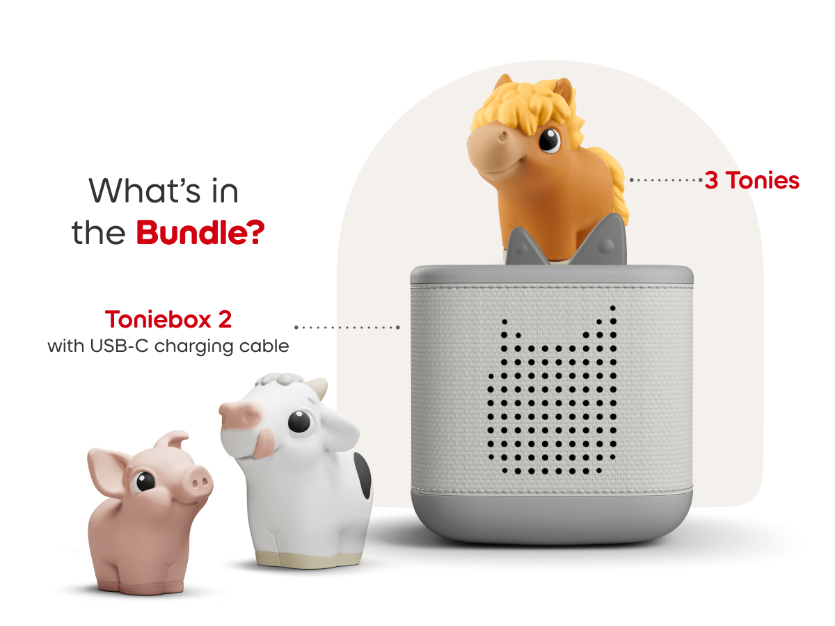 What’s in the bundle? toniebox 2 and pig, horse and cow my first tonies and charging cable