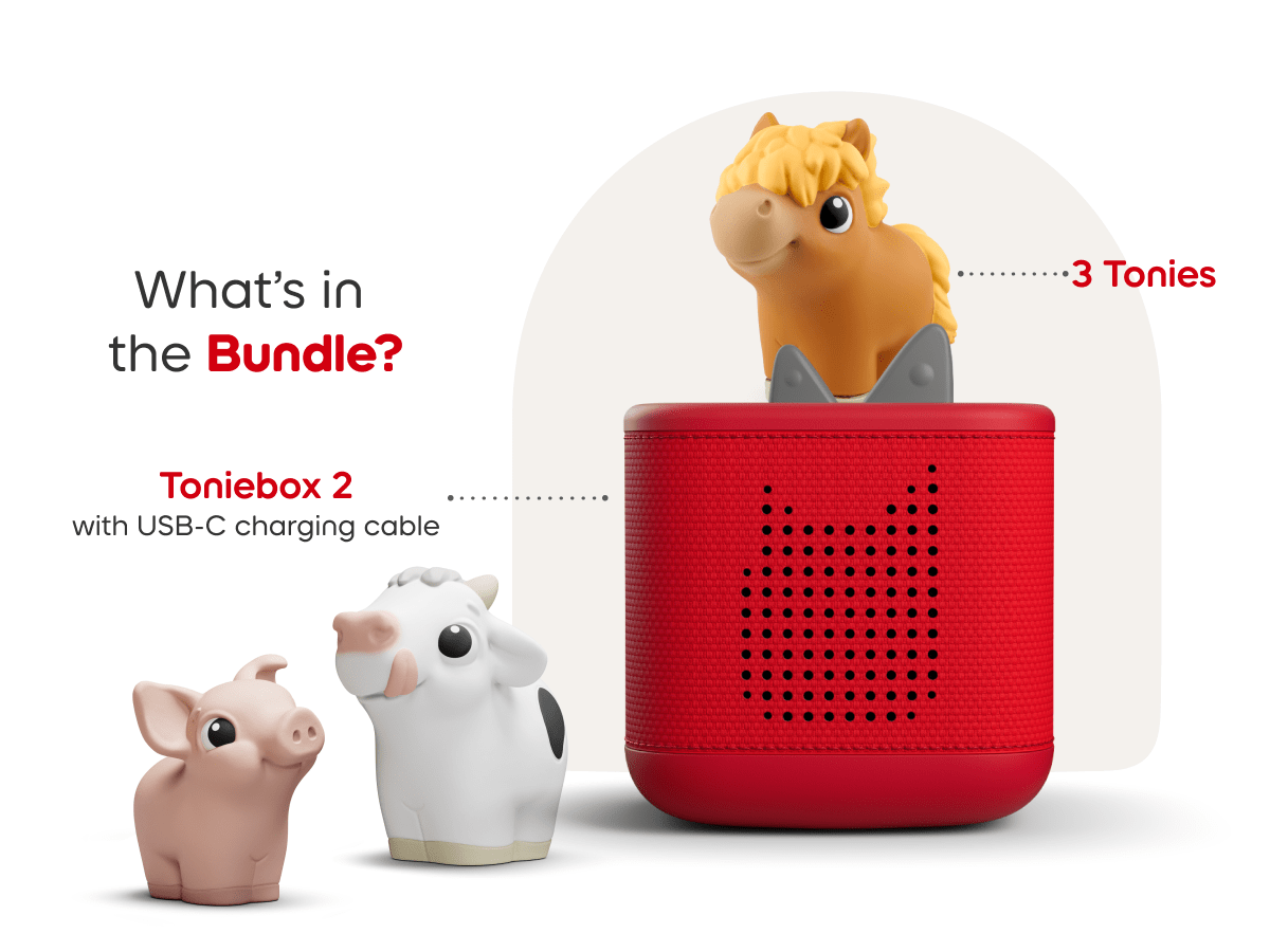 What’s in the bundle? toniebox 2 and pig, horse and cow my first tonies and charging cable