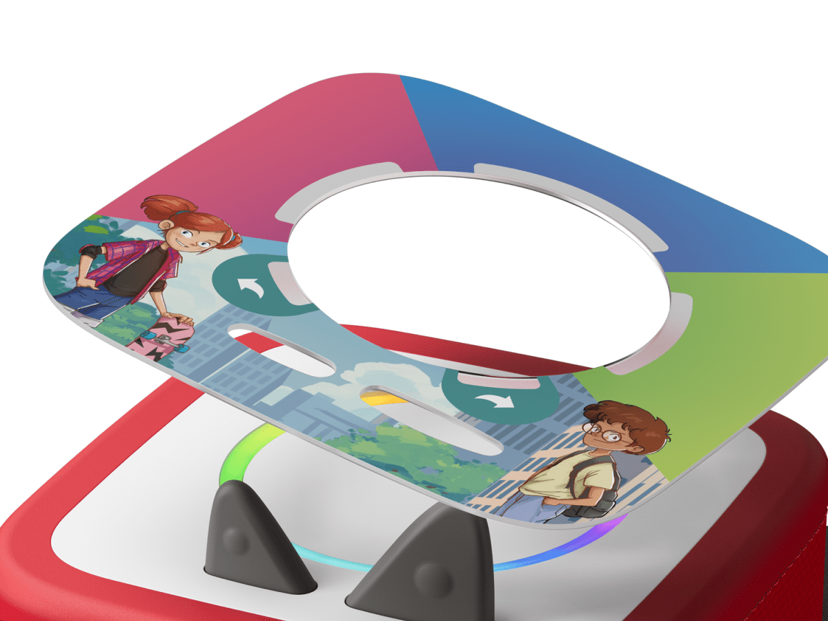 Mystery Mavericks ToniePlay Game on a red toniebox 2 audio player for kids
