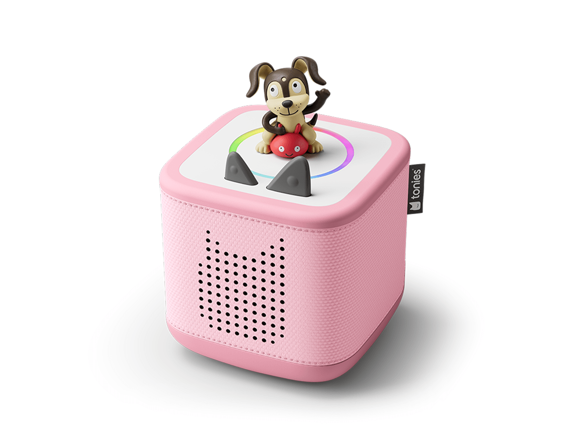 Cloud pink Toniebox 2, an audio player for kids with Playtime Puppy Tonie audio figurine