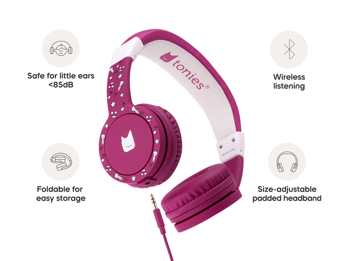 Purple wired headphones for kids are safe for little ears and comfy to wear