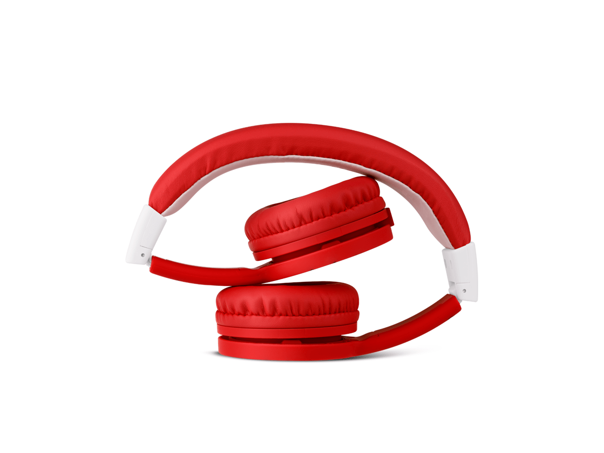 tonies® red wired headphones for kids in folded position