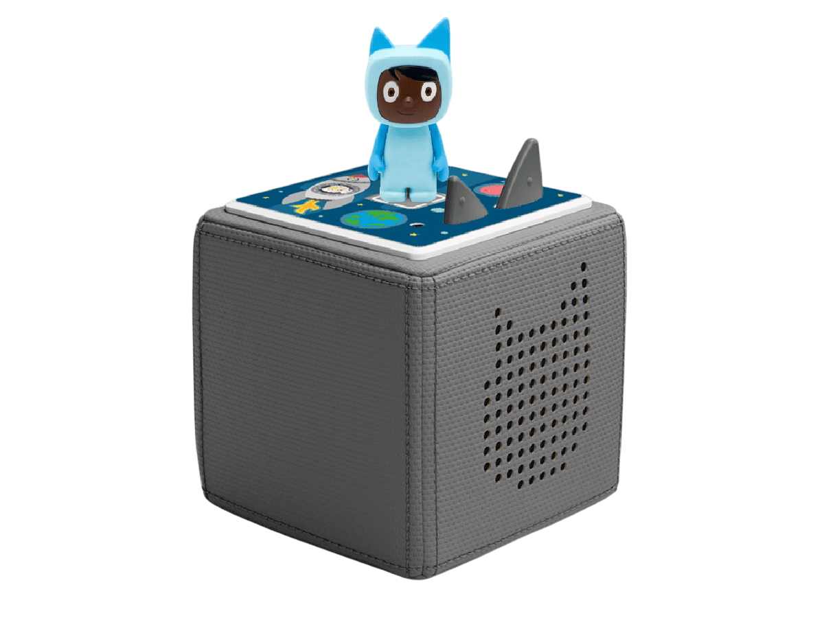 Blue Tonie on Space Journey Topper on Gray Toniebox