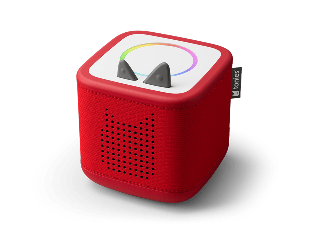 Top view of Sunset Red Toniebox 2 an audio player for kids, used with Tonie audio figurines and Tonieplay games
