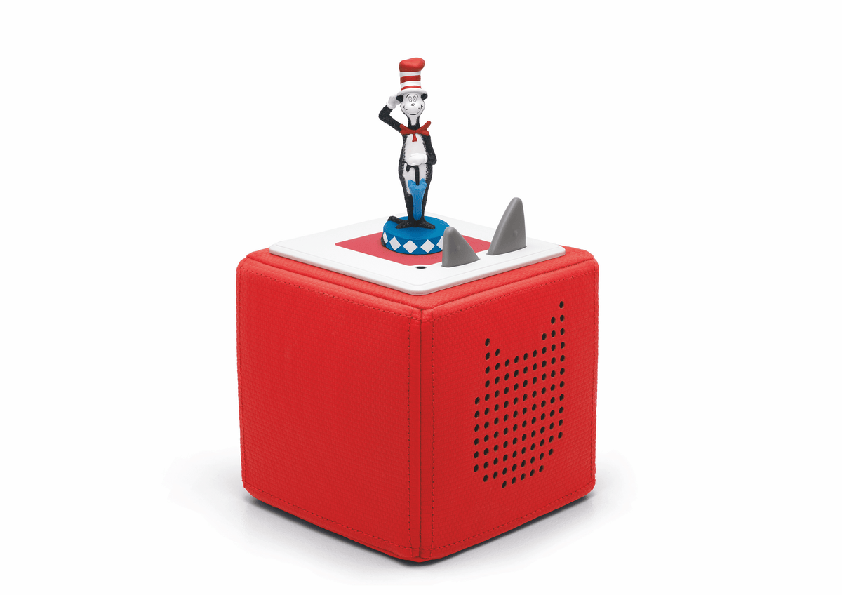 Full view of a Dr. Seuss: The Cat in the Hat Tonie on a red Toniebox