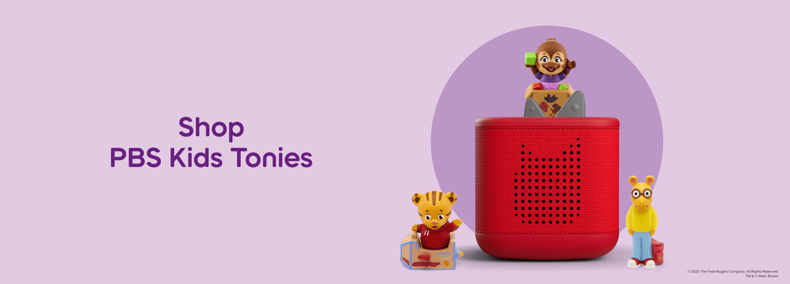 PBS Kids Tonies with a red Toniebox 2