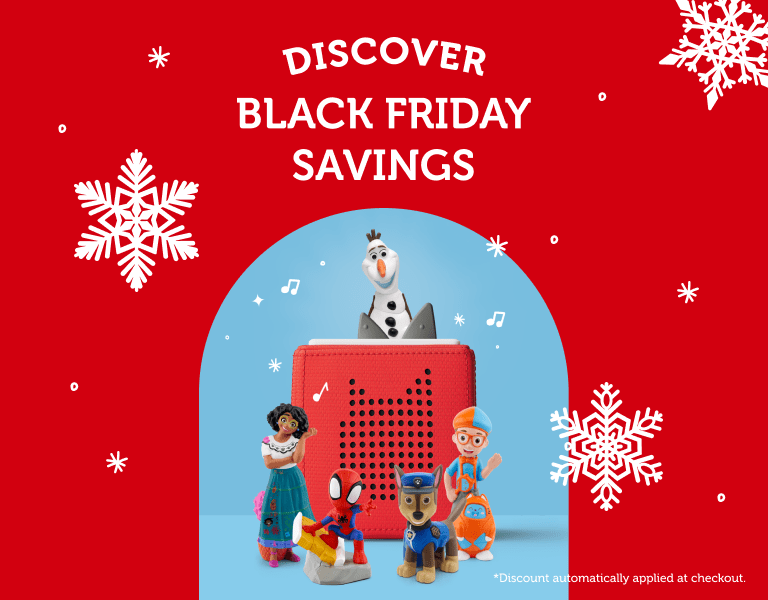 tonies black friday Tonie characters and a red toniebox