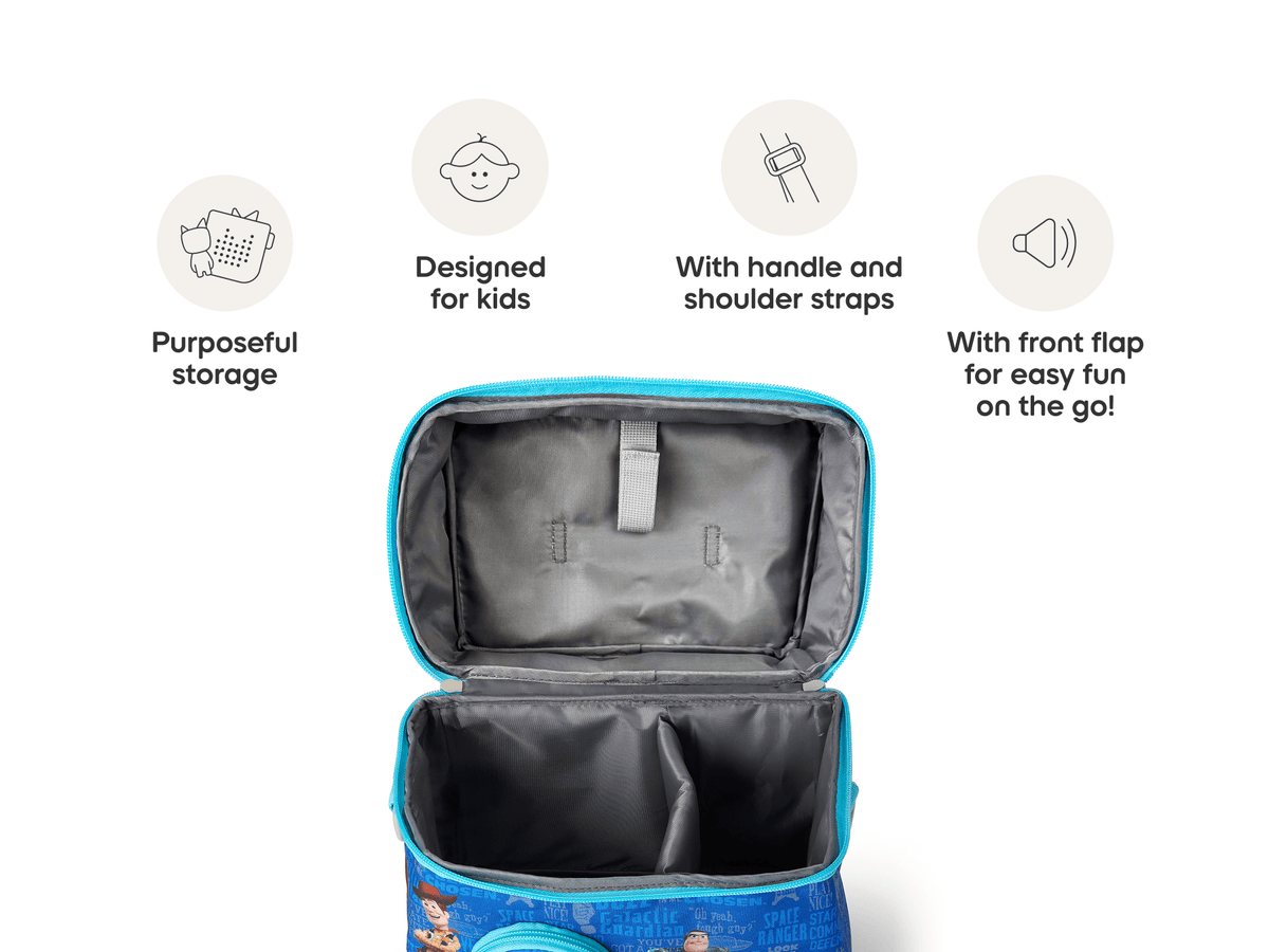 open view and product features of the Listen & Go Bag - Toy Story