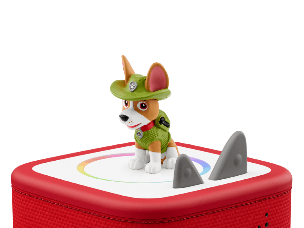 PAW Patrol Tracker on a red Toniebox 2 ready to play audio stories and songs