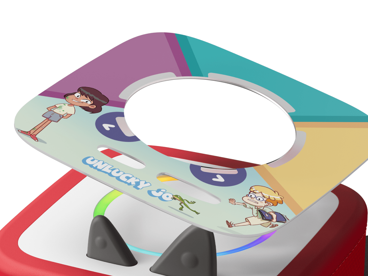 Unlucky Jo ToniePlay Game disc on a red toniebox 2 audio player for kids