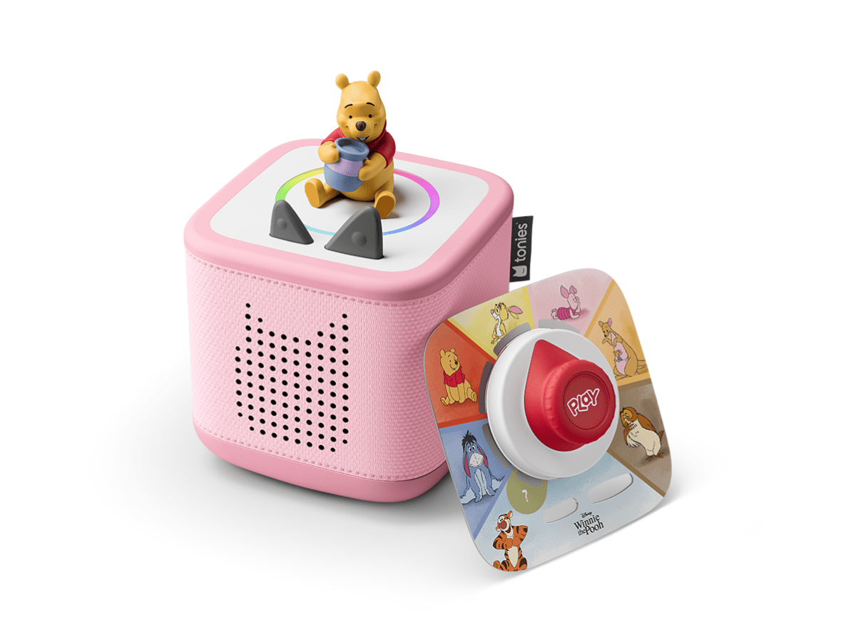 Toniebox 2 an audio player for kids with Winnie the Pooh Tonie audio figurine and Winnie the Pooh Tiggers Mixup Fixup Tonieplay Game