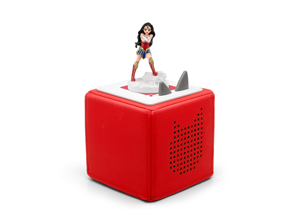 Full View of Wonder Woman Tonie on a red Toniebox