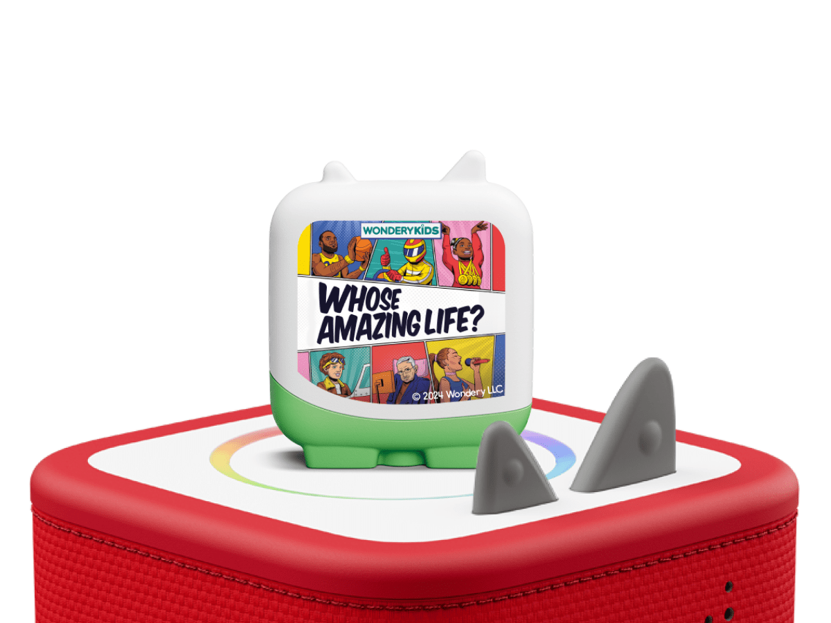 wondery kids clever tonies on a red Toniebox 2 ready to play audio stories and songs