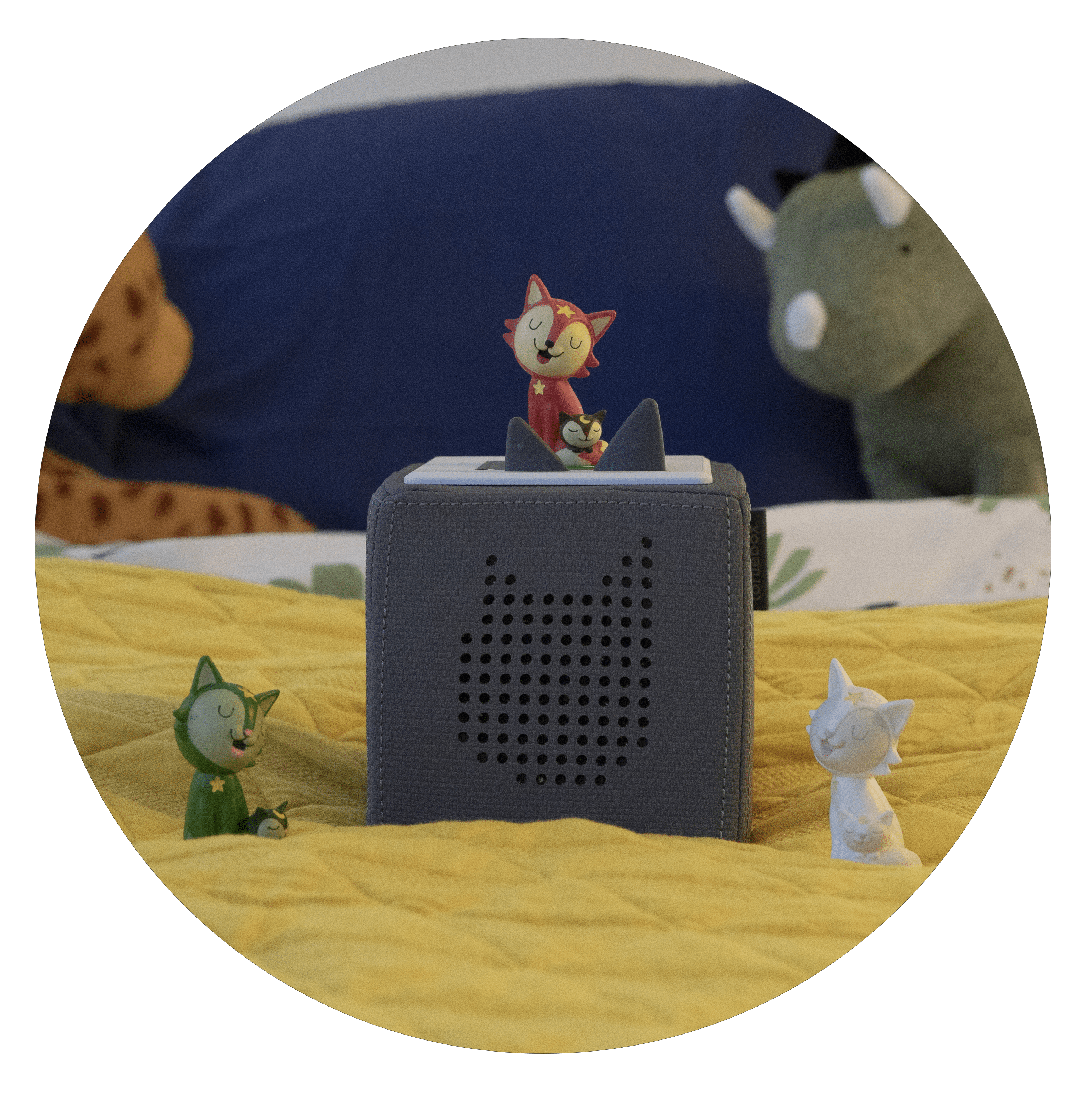 Gray Toniebox with bedtime Tonies
