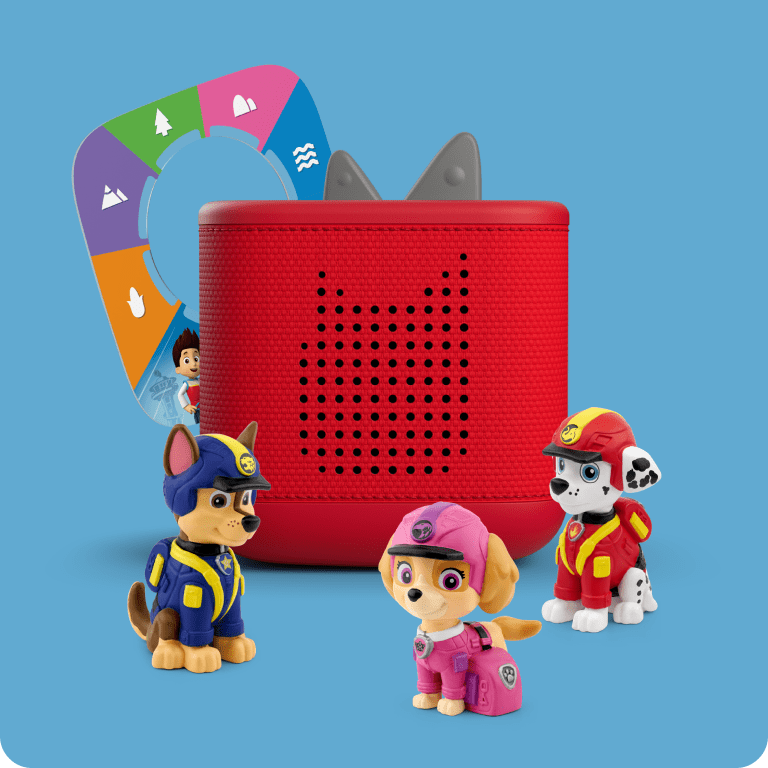 PAW Patrol Tonies, red Toniebox 2, and PAW Patrol Tonieplay game