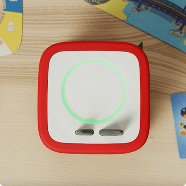 top view of a red Toniebox 2 showcasing the new dynamic light ring