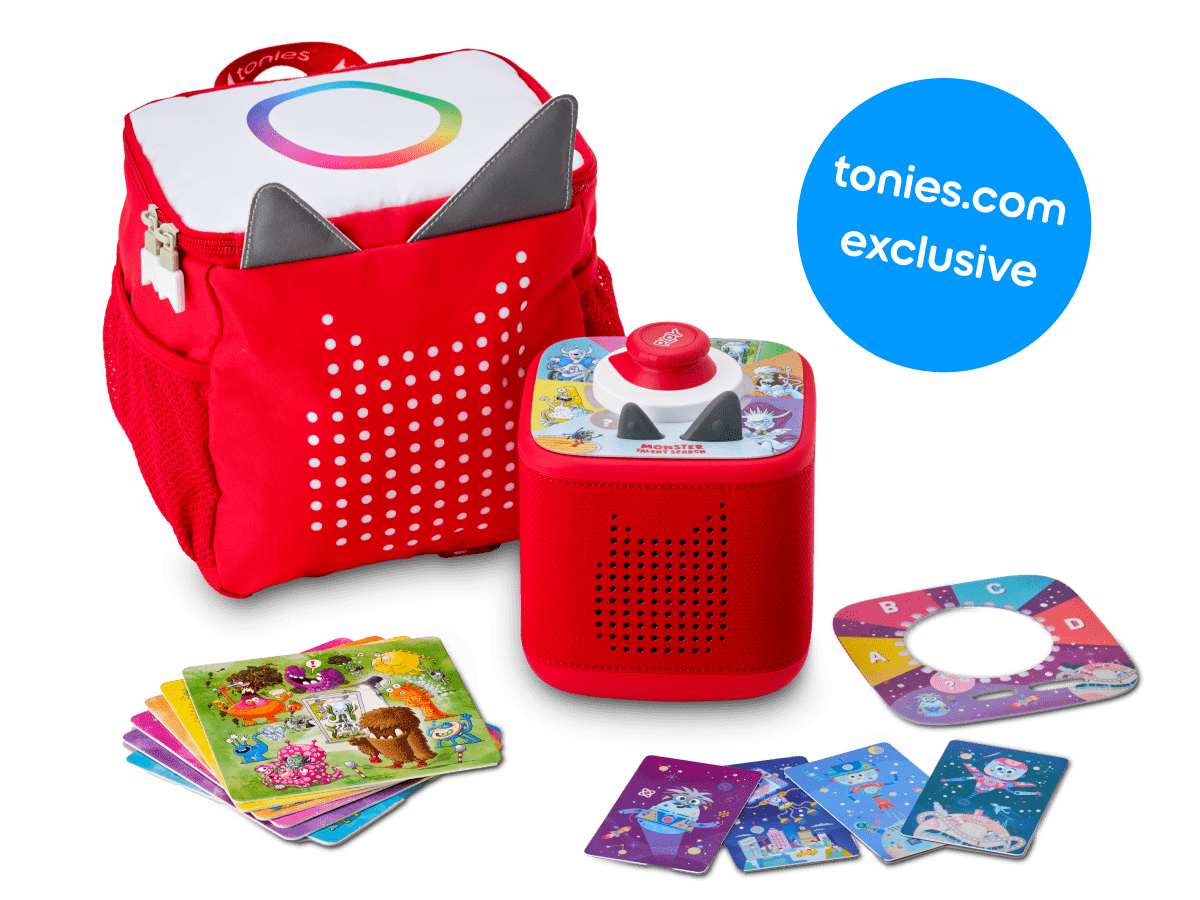 What’s in the bundle? Toniebox 2, tonieplay controller, tonies original tonieplay game, USC-C charging cable and exclusive red toniebox 2 backpack