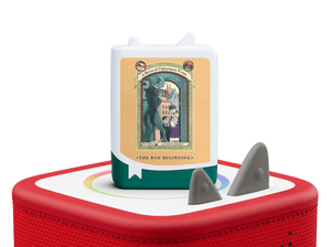 A Series of Unfortunate Events Audiobook Tonie on a red Toniebox 2 ready to play audio stories and songs