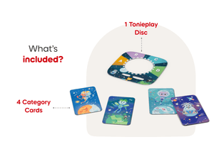 Quizzlys: All About Animals - ToniePlay Game includes one disc and 3 category cards