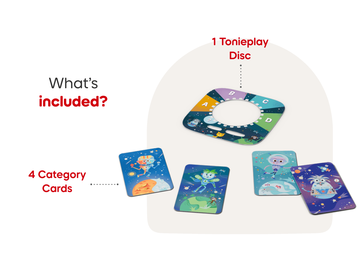 Quizzlys: All About Animals - ToniePlay Game includes one disc and 3 category cards