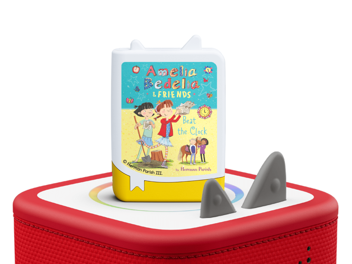 Amelia Bedelia on a red Toniebox 2 ready to play audio stories and songs