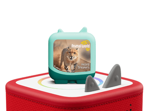 animal world record breakers clever tonies on a red Toniebox 2 ready to play audio stories and songs