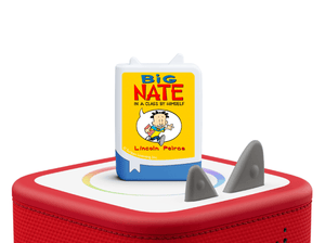 big nate audiobook tonies on a red Toniebox 2 ready to play audio stories and songs