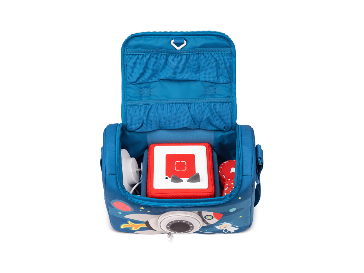 Listen & Play Bag - Blast Off open view with toniebox and tonies
