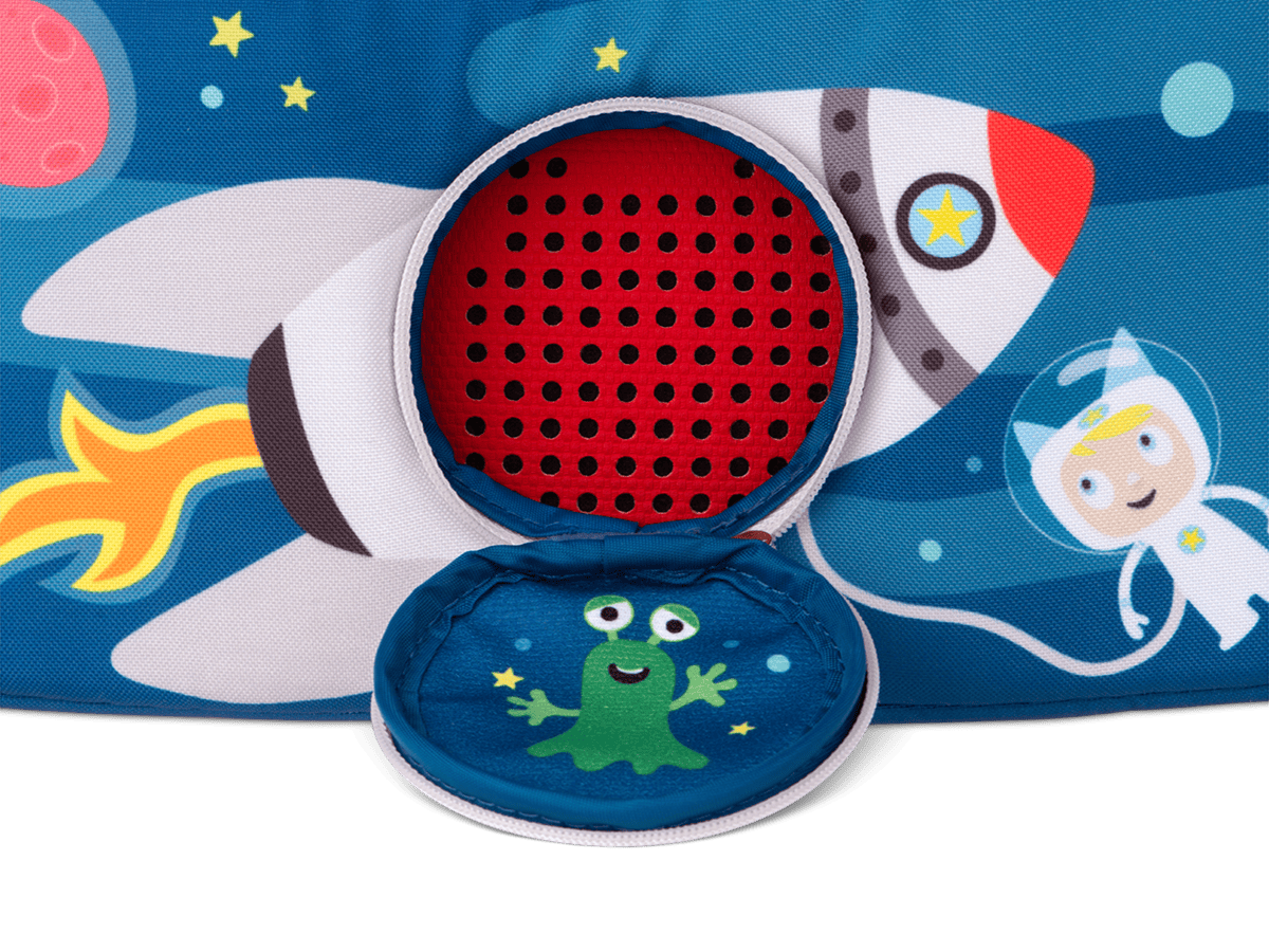 Listen & Play Bag - Blast Off front view close up of perforated circle