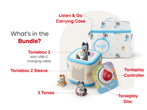 Whats included in the Bluey Toniebox 2 Sky Blue Mega Bundle