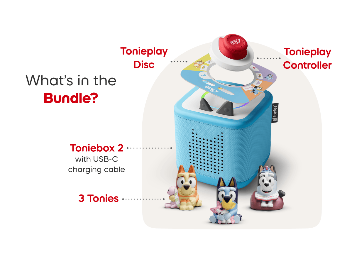Whats included in the Bluey Toniebox 2 Sky Blue Mega Bundle