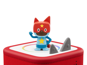 Blue & Red Superhero Creative-Tonie on a Red Toniebox