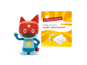 Blue & Red Superhero Creative-Tonie with a branded content card