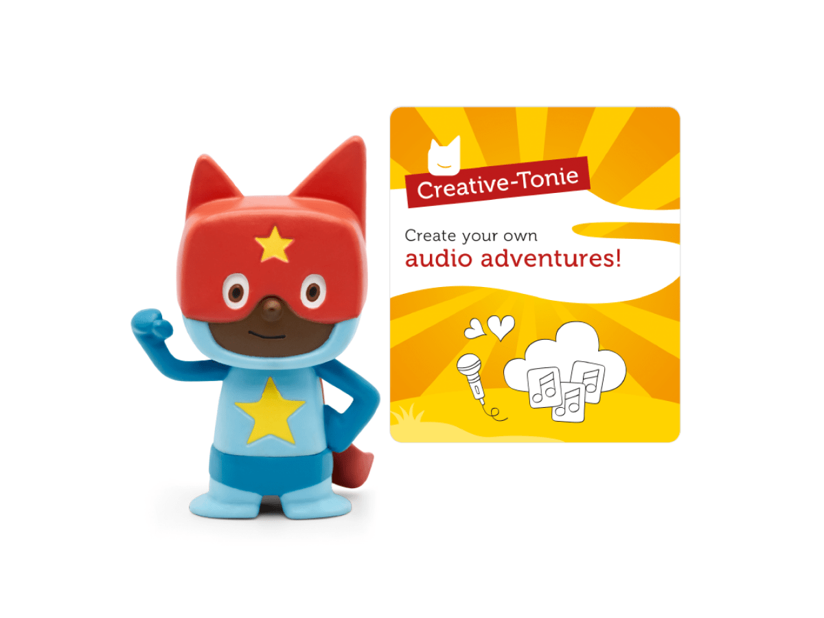 Blue & Red Superhero Creative-Tonie with a branded content card