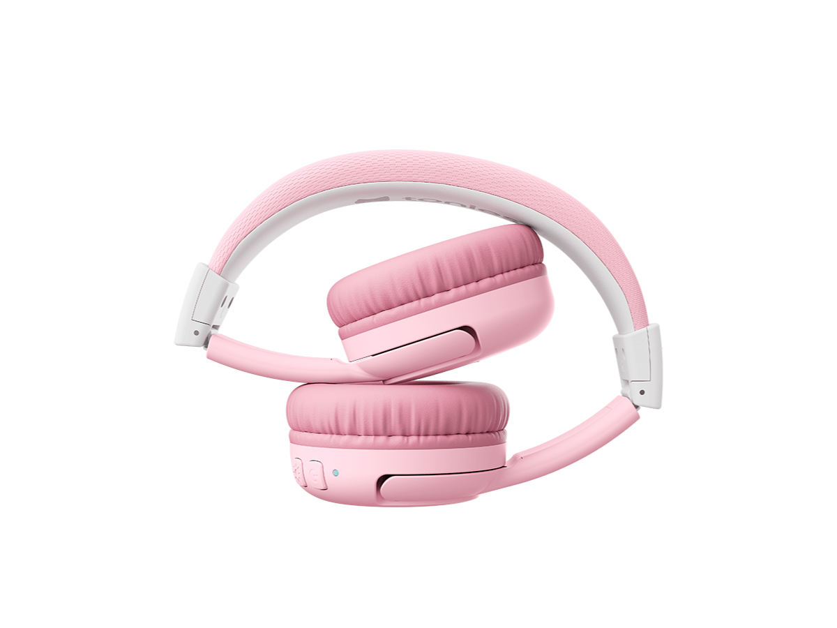 Cloud Pink bluetooth headphones for kids folded