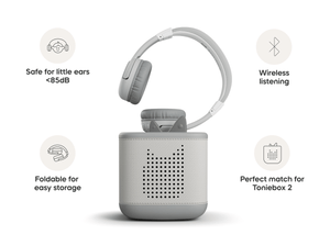 Moon gray bluetooth headphones for kids give little listeners the freedom to enjoy their stories without cords