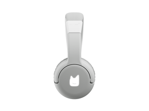 side view of the moon gray bluetooth headphones for kids with pulsating light illuminated