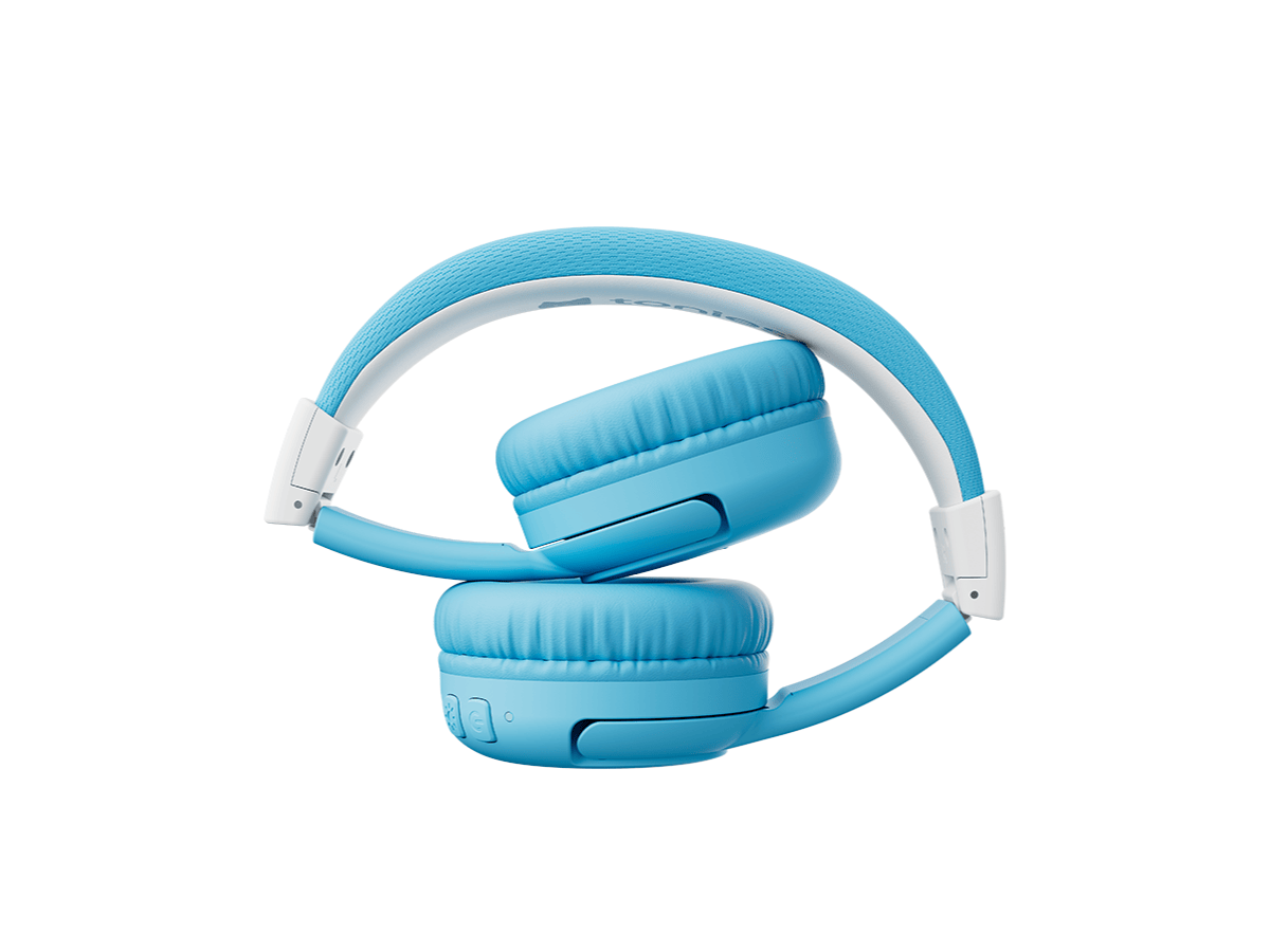 sky blue bluetooth headphones for kids in folded position