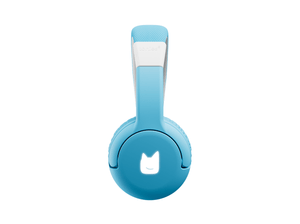 side view of the sky blue bluetooth headphones for kids with pulsating light illuminated