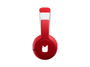 Side view of the red bluetooth headphones for kids with pulsating light illuminated